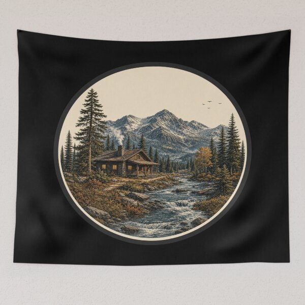Item preview, Mountain Cabin | Vintage Engraving Graphic designed and sold by FadedFrequency.