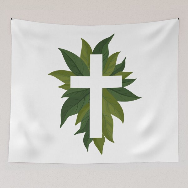 Item preview, Religious Cross and Green Leaves designed and sold by CHERRY--SHOP.