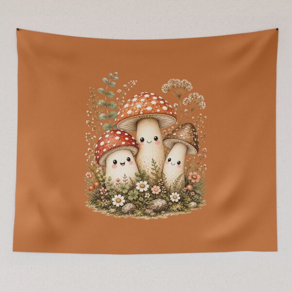 Item preview, Kawaii Mushroom Besties Illustration – Cute Spotted Cap Trio Design Art designed and sold by MagicMakerPh.