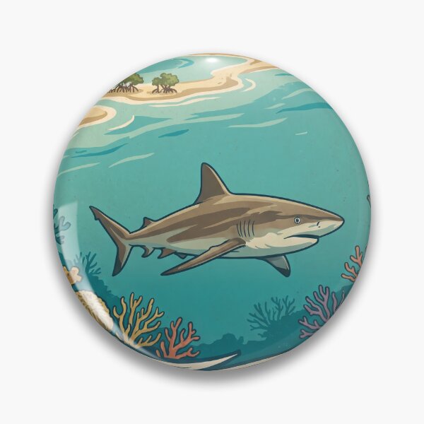 Item preview, THE GREAT BLUE HOLE Vintage Travel Illustration - Fierce Shark Swimming in a Coral Reef designed and sold by ZUMERI.