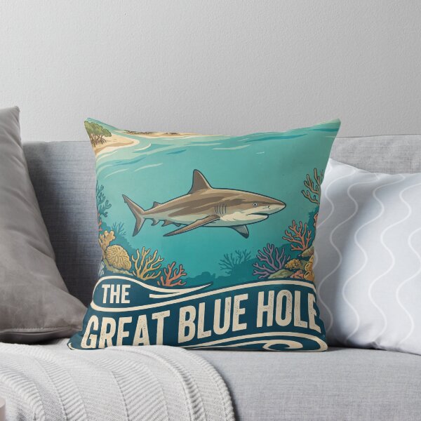 Item preview, THE GREAT BLUE HOLE Vintage Travel Illustration - Fierce Shark Swimming in a Coral Reef designed and sold by ZUMERI.