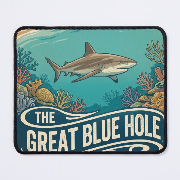 Item preview, THE GREAT BLUE HOLE Vintage Travel Illustration - Fierce Shark Swimming in a Coral Reef designed and sold by ZUMERI.