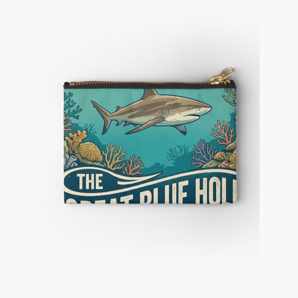 Item preview, THE GREAT BLUE HOLE Vintage Travel Illustration - Fierce Shark Swimming in a Coral Reef designed and sold by ZUMERI.