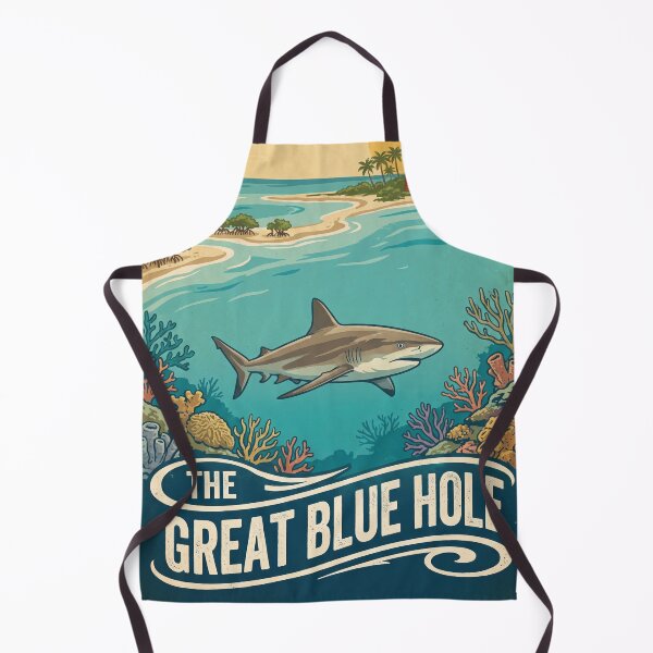 Item preview, THE GREAT BLUE HOLE Vintage Travel Illustration - Fierce Shark Swimming in a Coral Reef designed and sold by ZUMERI.