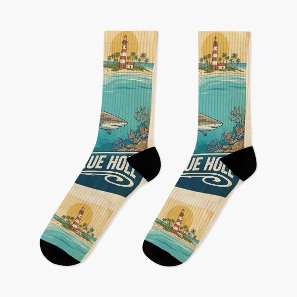 Item preview, THE GREAT BLUE HOLE Vintage Travel Illustration - Fierce Shark Swimming in a Coral Reef designed and sold by ZUMERI.