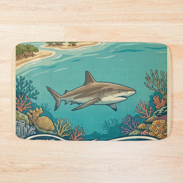 Item preview, THE GREAT BLUE HOLE Vintage Travel Illustration - Fierce Shark Swimming in a Coral Reef designed and sold by ZUMERI.