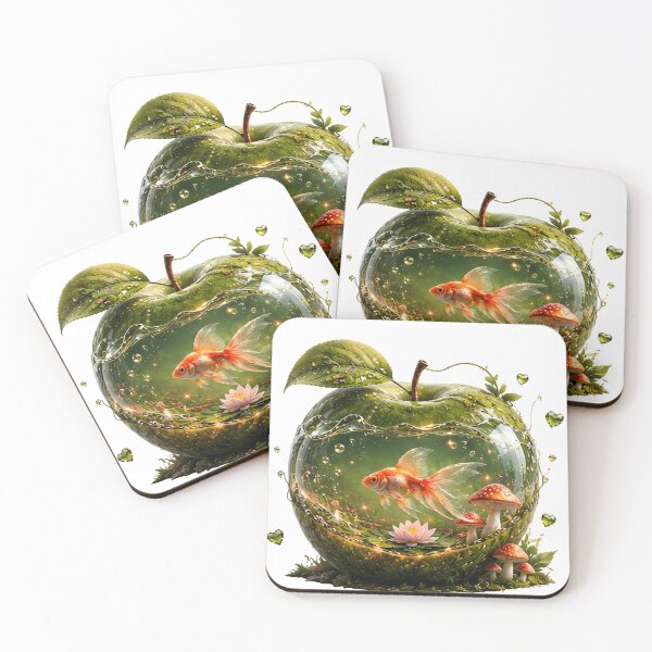 Item preview, Magical Green Apple Aquarium with Goldfish – Fantasy Fruit & Nature Art designed and sold by Masora.studio.