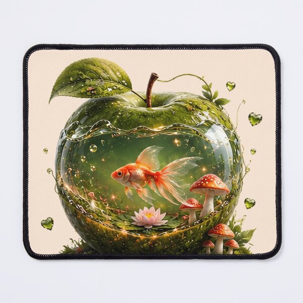 Item preview, Magical Green Apple Aquarium with Goldfish – Fantasy Fruit & Nature Art designed and sold by Masora.studio.