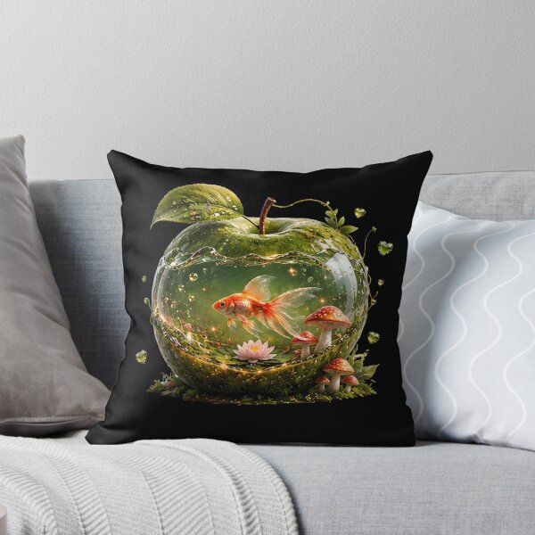 Item preview, Magical Green Apple Aquarium with Goldfish – Fantasy Fruit & Nature Art designed and sold by Masora.studio.