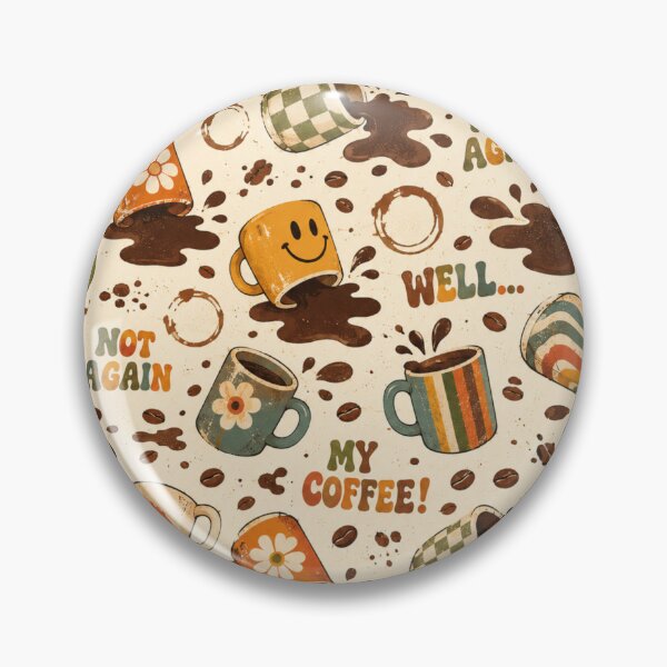 Item preview, Oops! Spilled Coffee – Funny Retro 70s Coffee Pattern designed and sold by Golden Era Studio.