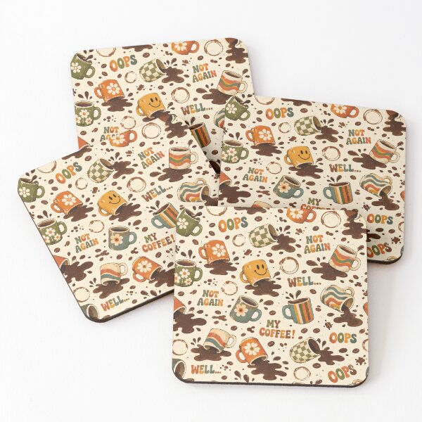 Item preview, Oops! Spilled Coffee – Funny Retro 70s Coffee Pattern designed and sold by Golden Era Studio.