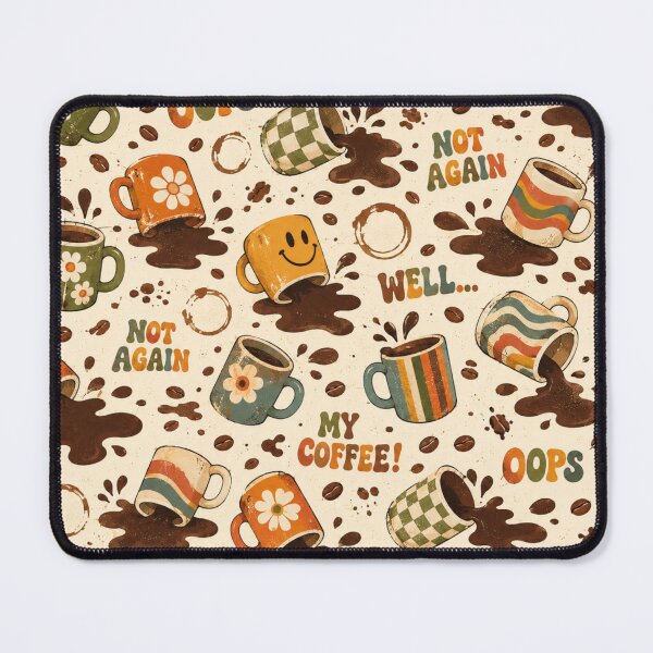 Item preview, Oops! Spilled Coffee – Funny Retro 70s Coffee Pattern designed and sold by Golden Era Studio.