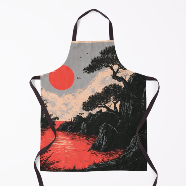 Item preview, Japanese Ukiyo-e Red Sun Pine Trees Mountain River Woodcut Art designed and sold by GrinGalore.