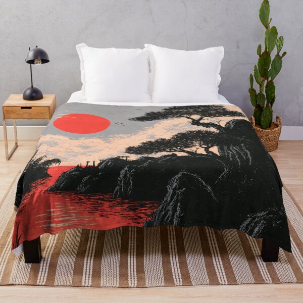 Item preview, Japanese Ukiyo-e Red Sun Pine Trees Mountain River Woodcut Art designed and sold by GrinGalore.
