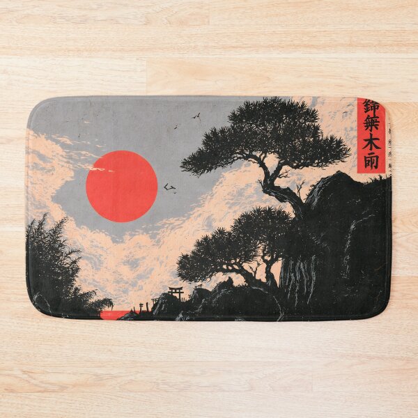 Item preview, Japanese Ukiyo-e Red Sun Pine Trees Mountain River Woodcut Art designed and sold by GrinGalore.