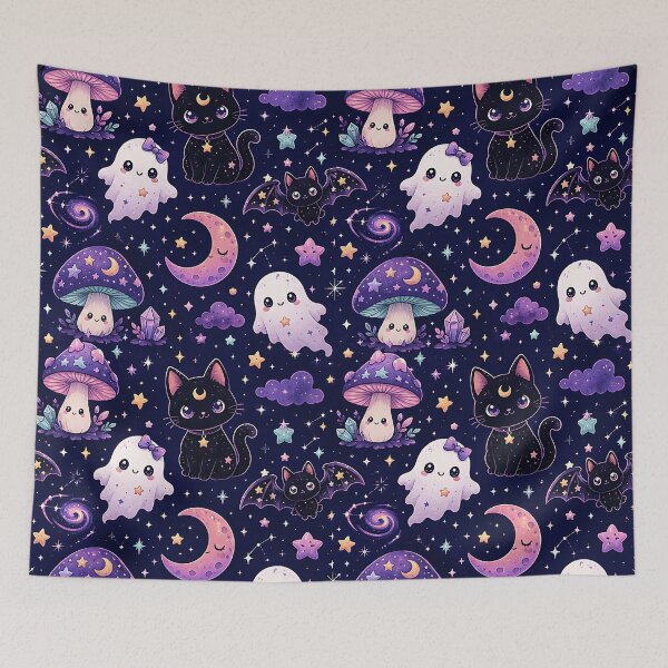 Item preview, Cute Cosmic Cats Spooky Celestial Pattern designed and sold by Thai Vibe Studio.