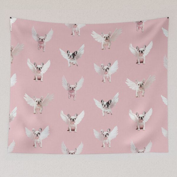 Item preview, Seamless Pattern with Flying French Bulldog on a Pale Pink Background. designed and sold by Soft Oddity.