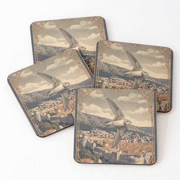 Item preview, DUBROVNIK Vintage Travel Illustration - Geometric Swift Gliding in a Medieval Citadel designed and sold by ZUMERI.