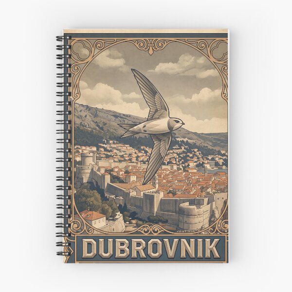 Item preview, DUBROVNIK Vintage Travel Illustration - Geometric Swift Gliding in a Medieval Citadel designed and sold by ZUMERI.