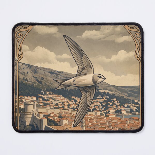 Item preview, DUBROVNIK Vintage Travel Illustration - Geometric Swift Gliding in a Medieval Citadel designed and sold by ZUMERI.