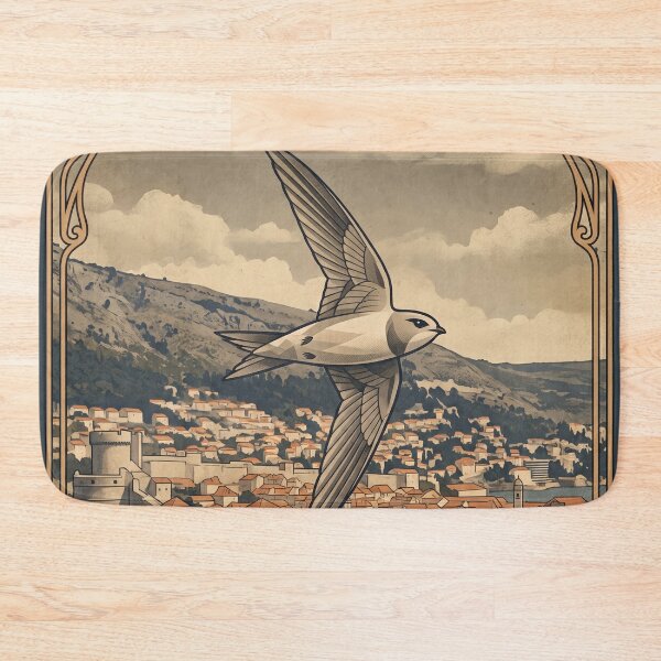 Item preview, DUBROVNIK Vintage Travel Illustration - Geometric Swift Gliding in a Medieval Citadel designed and sold by ZUMERI.