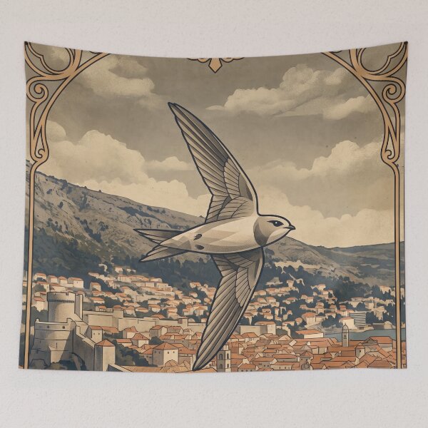 Item preview, DUBROVNIK Vintage Travel Illustration - Geometric Swift Gliding in a Medieval Citadel designed and sold by ZUMERI.