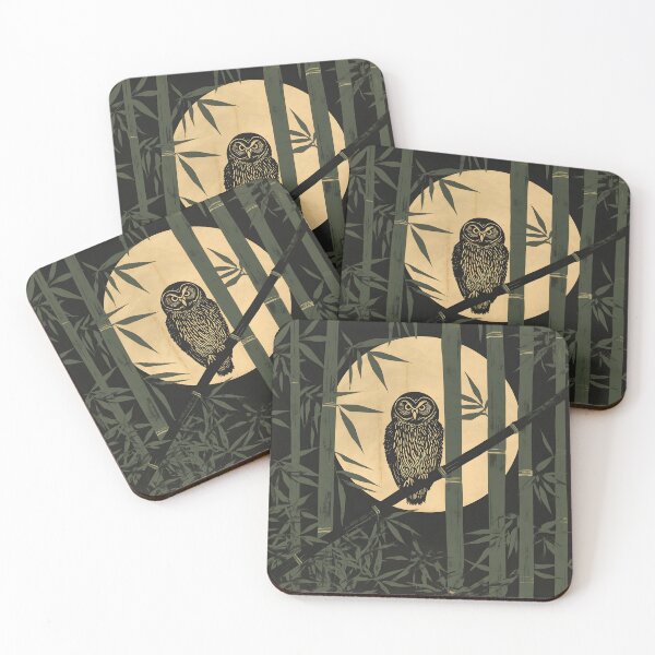 Item preview, Japanese Owl Bamboo Forest Moonlight Ukiyo-e Linocut Woodcut Art designed and sold by GrinGalore.