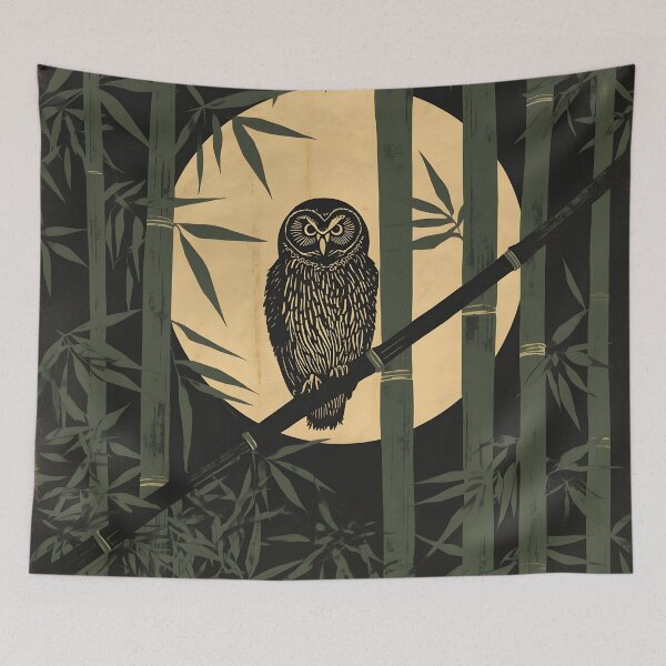 Item preview, Japanese Owl Bamboo Forest Moonlight Ukiyo-e Linocut Woodcut Art designed and sold by GrinGalore.