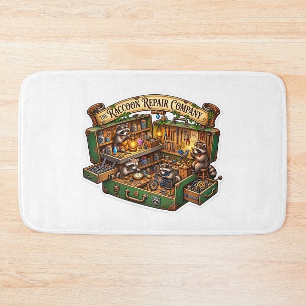 Item preview, Raccoon Repair Company | Woodland Raccoon Mechanics | Cute Fix-It Shop | Vintage Workshop designed and sold by MrDev.