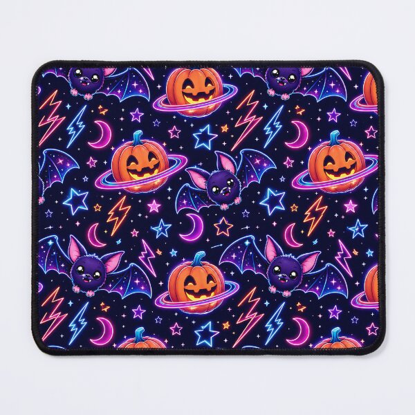 Item preview, Retro Neon Space Bat Pumpkin Night Pattern designed and sold by Thai Vibe Studio.