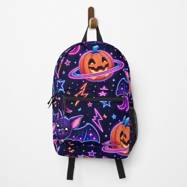 Item preview, Retro Neon Space Bat Pumpkin Night Pattern designed and sold by Thai Vibe Studio.