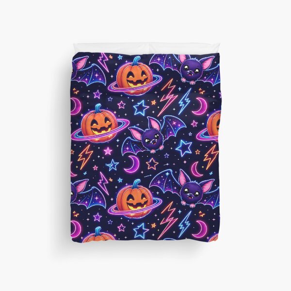 Item preview, Retro Neon Space Bat Pumpkin Night Pattern designed and sold by Thai Vibe Studio.