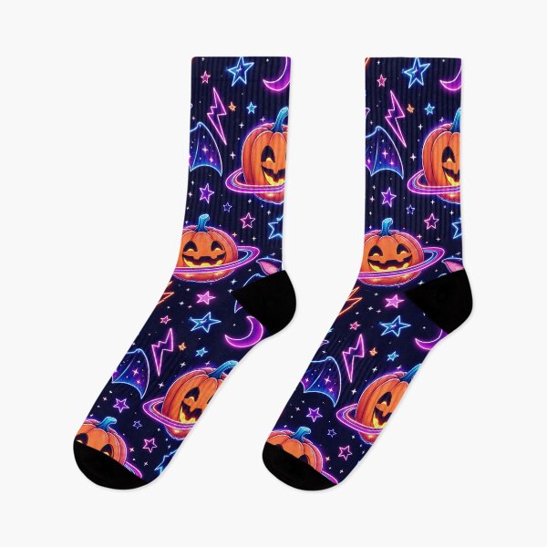 Item preview, Retro Neon Space Bat Pumpkin Night Pattern designed and sold by Thai Vibe Studio.