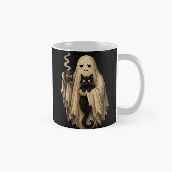 Item preview, Retro Funny Boojee Ghost Holding Black Cat Cozy Hot Latte halloween designed and sold by Starry Night Creative Art.