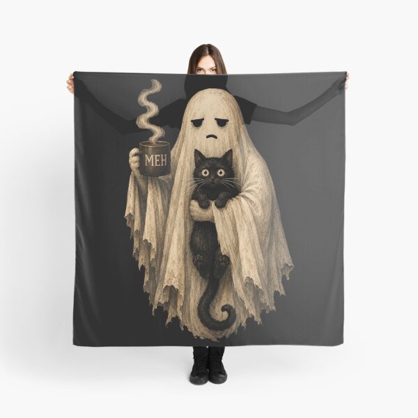 Item preview, Retro Funny Boojee Ghost Holding Black Cat Cozy Hot Latte halloween designed and sold by Starry Night Creative Art.
