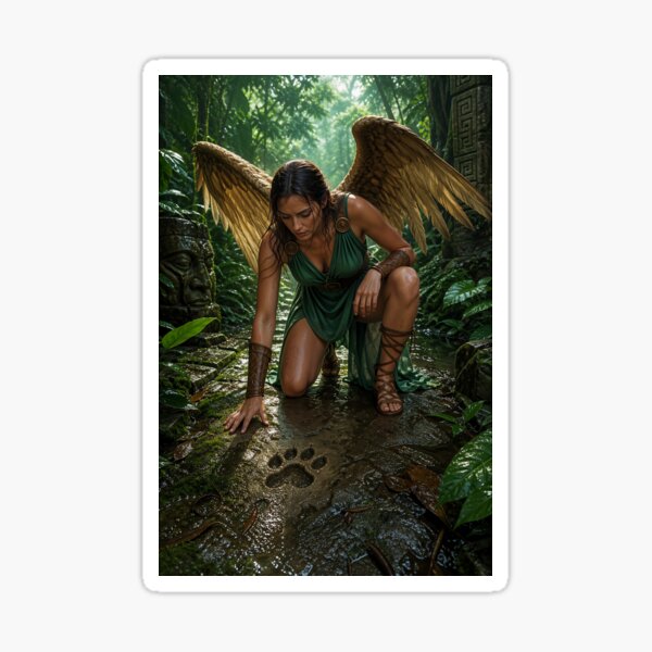 Item preview, Angel with jaguar paw print in jungle designed and sold by CathryneDelamort.