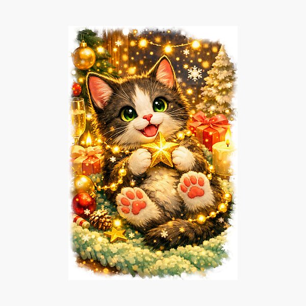 Item preview, Star Hug — Holiday Cat designed and sold by ANNART1602.