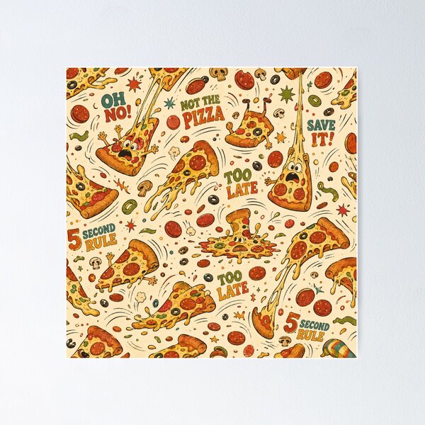 Item preview, Not the Pizza! – Funny Retro 70s Pizza Chaos Pattern designed and sold by Golden Era Studio.