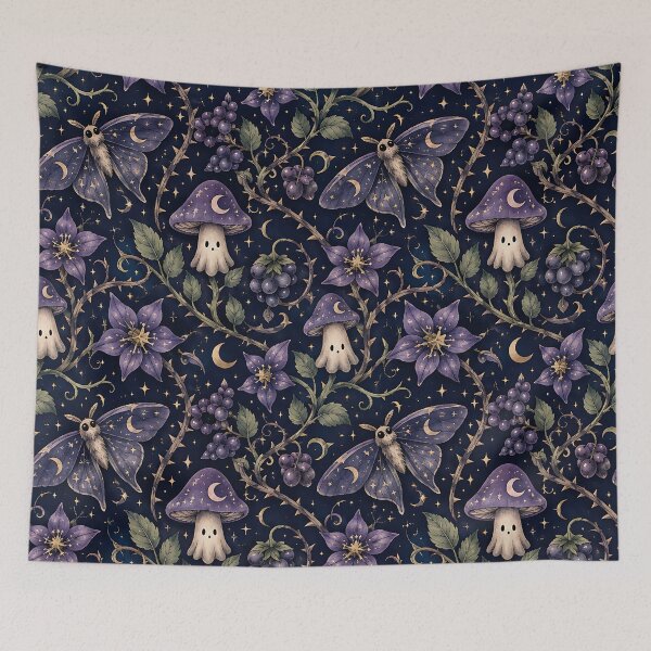 Item preview, Cosmic Ghost Mushroom Dark Botanical Pattern designed and sold by Thai Vibe Studio.