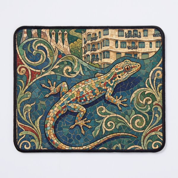 Item preview, BARCELONA Vintage Travel Illustration - Patterned Gecko Clinging in a Mosaic Park designed and sold by ZUMERI.