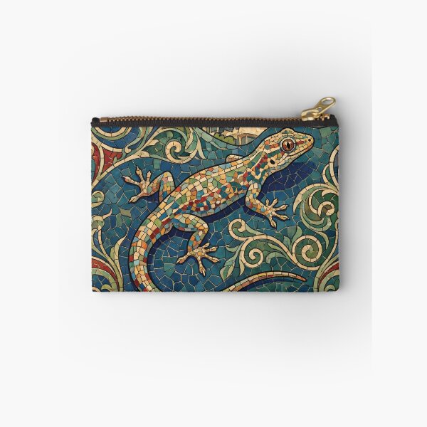 Item preview, BARCELONA Vintage Travel Illustration - Patterned Gecko Clinging in a Mosaic Park designed and sold by ZUMERI.