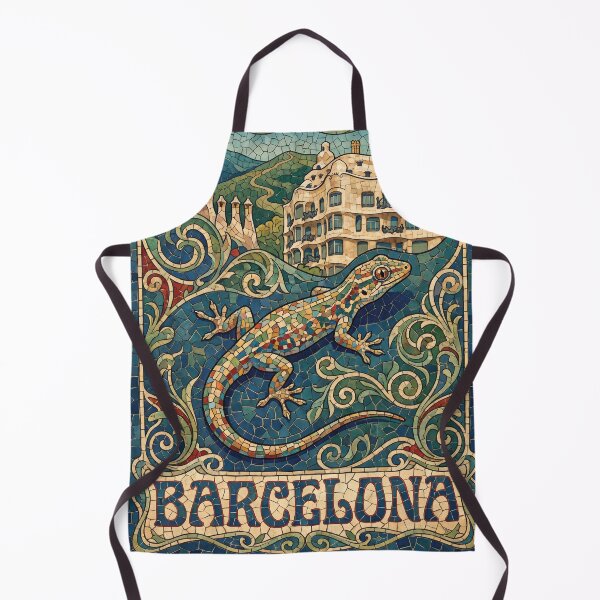 Item preview, BARCELONA Vintage Travel Illustration - Patterned Gecko Clinging in a Mosaic Park designed and sold by ZUMERI.