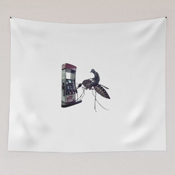 Item preview, Man Riding a Giant Mosquito Drinking Gasoline Absurd Funny Artwork designed and sold by GeekMix.