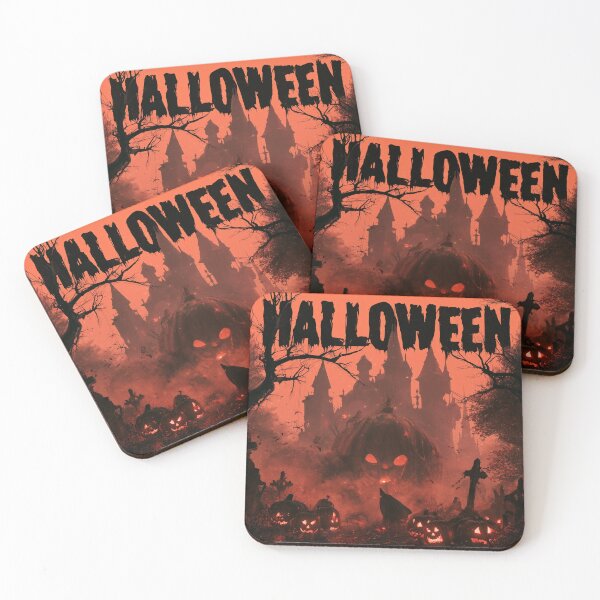 Item preview, Haunting Halloween Illustration and Pumpkin Lanterns in Graveyard Setting  designed and sold by AKoukisOfficial.