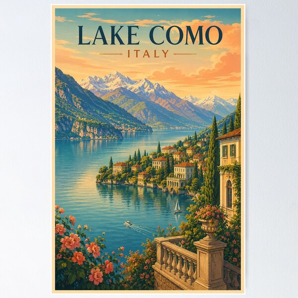 Item preview, Lake Como Alpine Travel Poster designed and sold by TravelScape Studio.