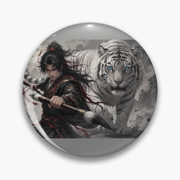 Item preview, White Tiger and Wuxia Warrior – Chinese Ink Martial Arts Fantasy designed and sold by ManJiangHong.