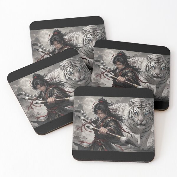 Item preview, White Tiger and Wuxia Warrior – Chinese Ink Martial Arts Fantasy designed and sold by ManJiangHong.