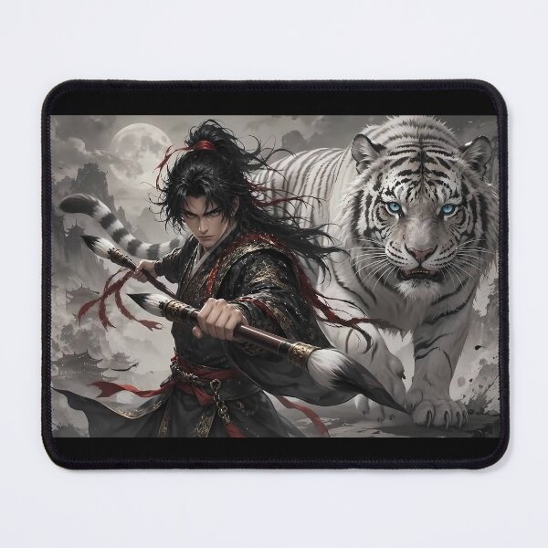 Item preview, White Tiger and Wuxia Warrior – Chinese Ink Martial Arts Fantasy designed and sold by ManJiangHong.
