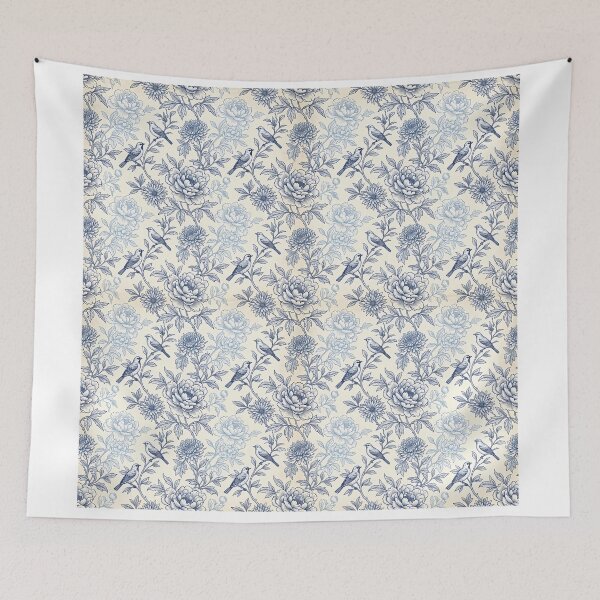 Item preview, Vintage Blue Chinoiserie Floral & Songbird Seamless Pattern designed and sold by CozyArtistryShop.
