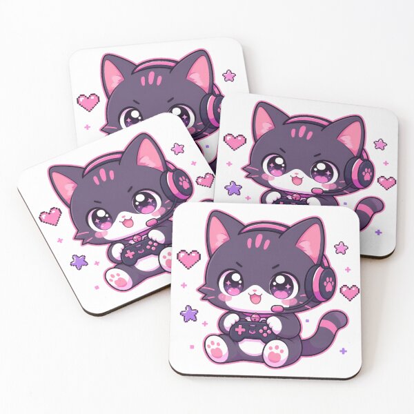 Item preview, Kawaii Gamer Cat | Cute Pixel Art Gaming Kitten with Headset & Controller | Purple Pink Aesthetic Illustration designed and sold by Cosmic Zodiac Studio.